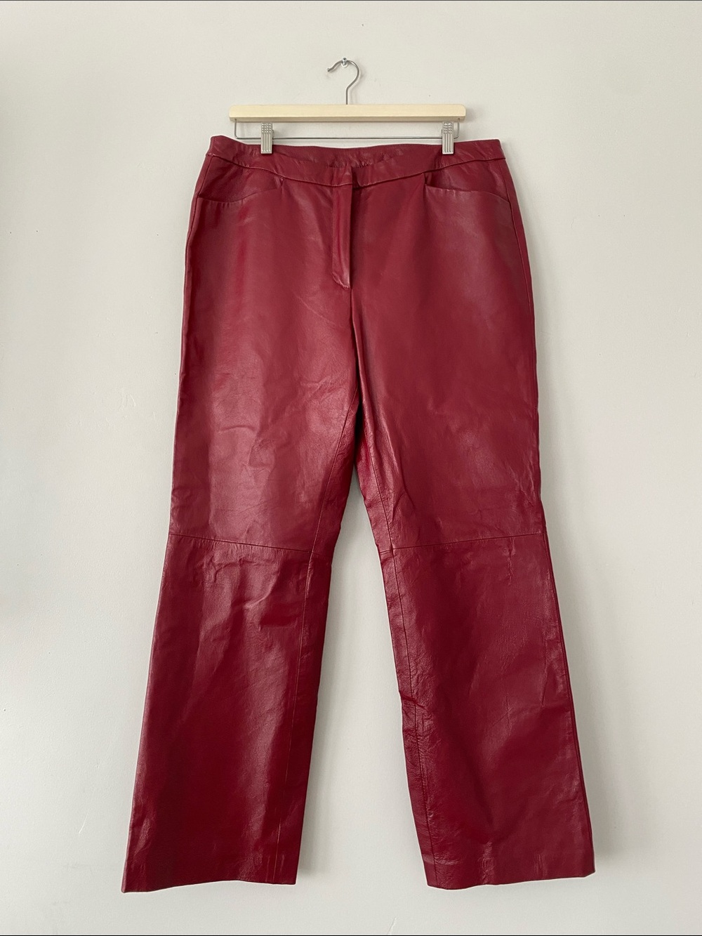 NEW Chadwicks Deep Red Wide-Leg Genuine Leather Pants Sz 16 Contemporary Punk